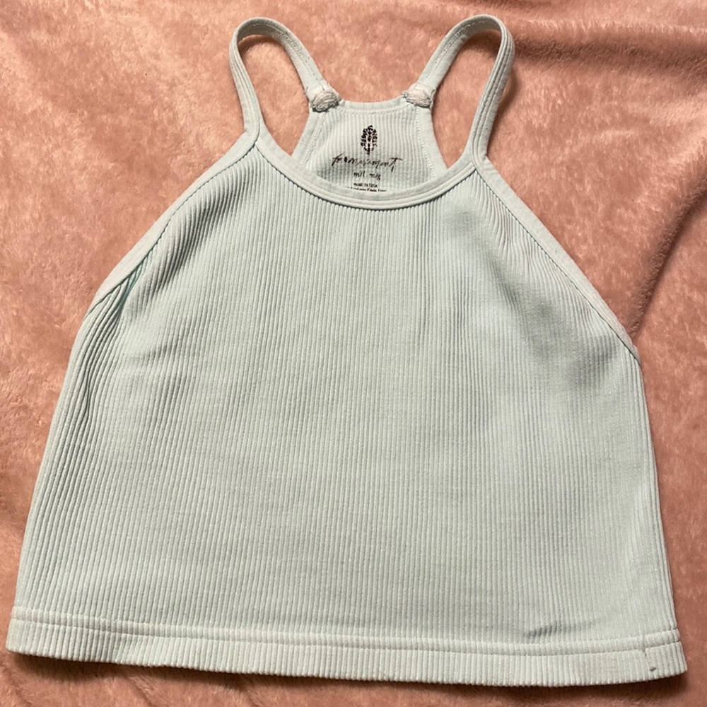 Blue Free People Happiness Runs Crop Tank Top Sz M/L